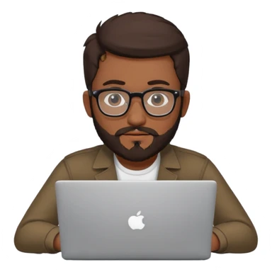 23 year old Azerbaijani man with very dark brown hair and beard with glasses and laptop sticker