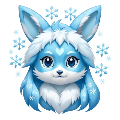 glaceon with snowflakes and light blue and white hearts around face sticker