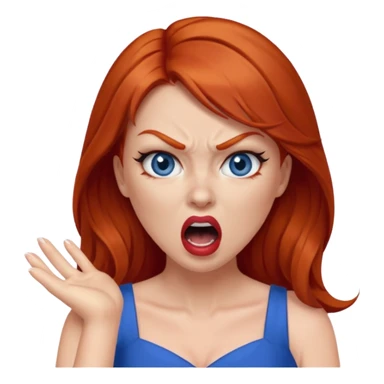 mujer pelirroja con los ojos y los labios maquillados enojada gritando con vestido azul sticker