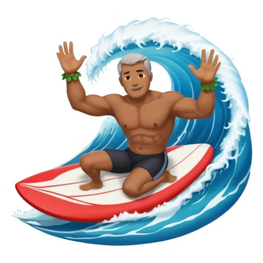 Dark muscular 50 year old man lei riding a big wave sticker