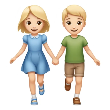 two children skipping hand in hand, happy and playful sticker