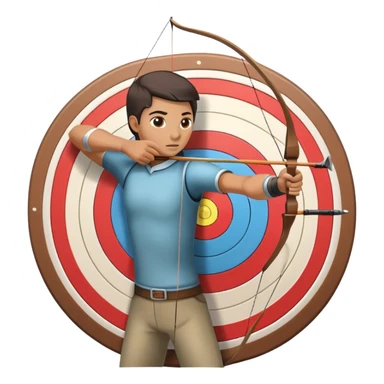 An archer pulling back a bowstring, aiming at a target in the distance. The target features concentric rings, and the scene conveys focus and precision. The background captures the essence of an outdoor archery range, highlighting skill and concentration in the sport. sticker