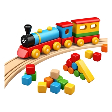 wooden toys set with blocks, train, and stacking rings for children sticker