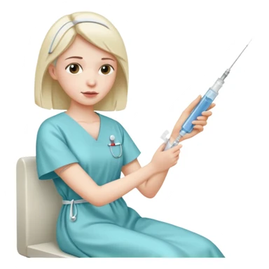 sick woman getting syringe shot arm sticker