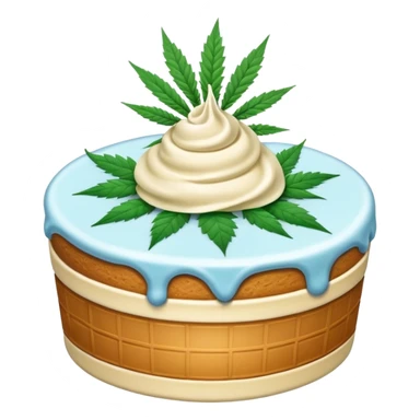 frozen ice cream cake dessert with cannabis leaf sticker