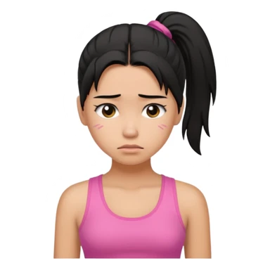 A tan girl with black hair in a ponytail. Wearing a pink tank top. Looking sad sticker
