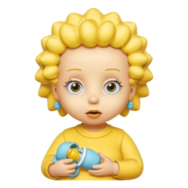 A 3D cartoon baby character fully yellow skin, styled like Maggie Simpson, with pacifier, big eyes, smooth shading, Memoji-style rendering, consistent with other yellow Simpsons characters. sticker