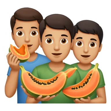 3 hombres comiendo papaya partida en 2 partes sticker