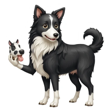 A black and white border collie werewolf, standing on her hind legs, holding a cow's hoof. sticker