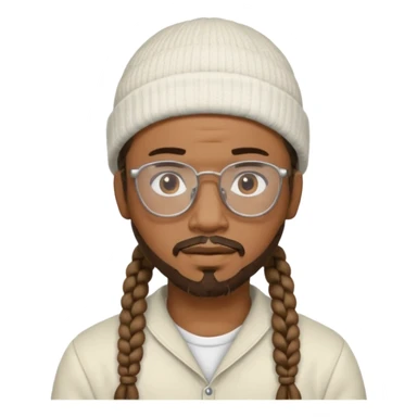 black man with braids glasses beanie and goatee white clothes sticker