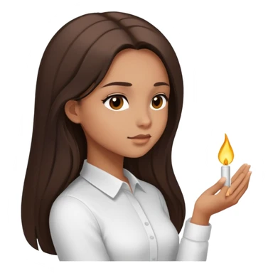 Feminine girl with light brown skin, dark straight long hair and dark eyes, wearing a white shirt, profile picture style sticker