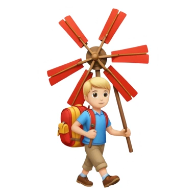 Boy carrying toy windmill backpack sticker