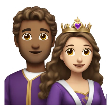 Caucasian long  brunette woman wearing formal royal purple robes and a crown whose face shows hearts to the man she adores  sticker