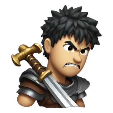 angry berserk guts carrying a huge sword on his shoulder framed on his bust sticker