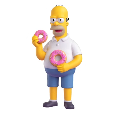 Homer Simpson 3D character, vibrant colors, holding a pink donut, classic pose sticker