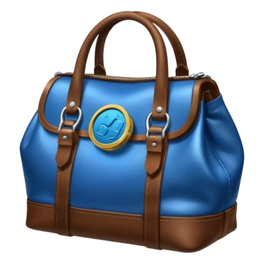 blue coins inside a brown bag sticker