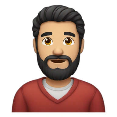 bearded man with black hair hugging a heart sticker