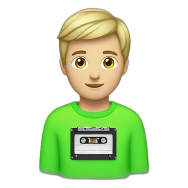 white boy in neon green sweater with cassette in his hand sticker