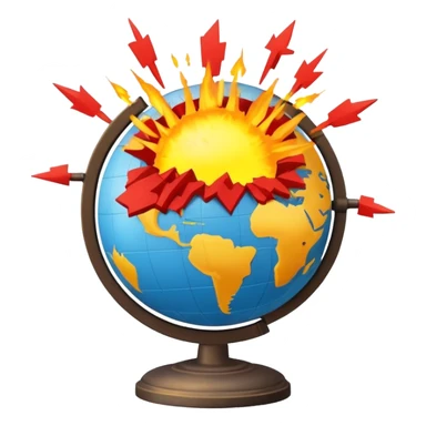 globe with explosion symbols and warning signs representing global conflict sticker
