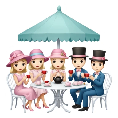 People having a tea party in a white gazebo sticker