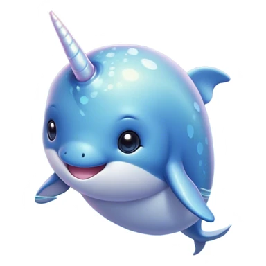 Cinematic Cute Cute Narwhal Portrait Emoji, Head tilted playfully and inquisitively, featuring a charming, sleek body with softly iridescent skin, a prominently spiraled tusk and large, twinkling eyes full of gentle wonder, Simplified yet irresistibly adorable features, highly detailed, glowing with a warm, inviting ocean glow, high shine, affectionate and lively, stylized with a touch of magical sea whimsy, soft glowing outline, capturing the essence of a mischievous yet endearing cute narwhal that seems as if it could frolic out of the screen into your heart! sticker
