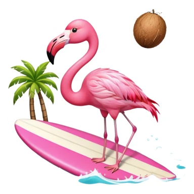 flamingo surfing with while drinking a coconut sticker