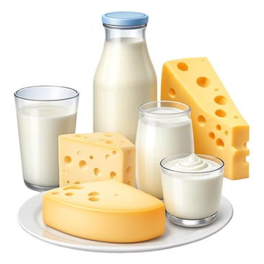 dairy products assortment with milk, cheese, yogurt, and butter sticker