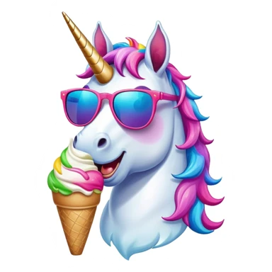Unicorn eating ice cream with sunglasses sticker