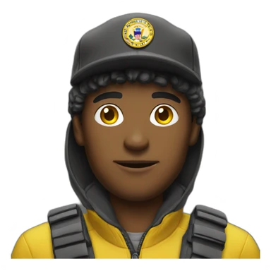 man with yellow "FBI" letters on his cap sticker