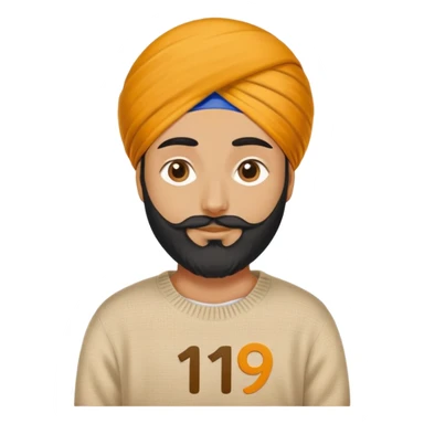 Sikh wearing sweater with 19 number sticker