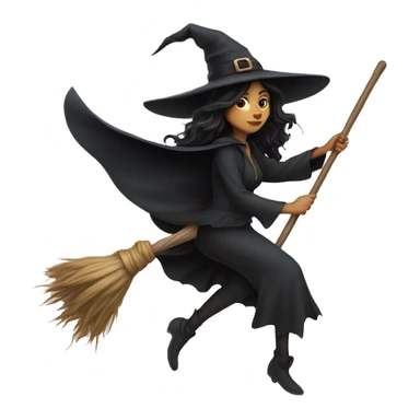 dark long hair witch flying on a broom white skin sticker