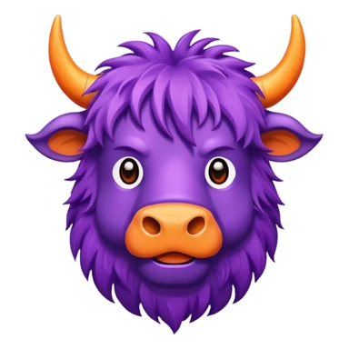 a purple yak Head with pieces of orange paper hanging in his head sticker