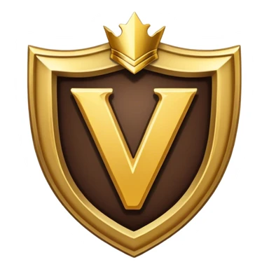 'V' badge that v word have golden border . outside of v is dark brown and full object covered by 6 walls golden border  sticker