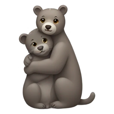 brown bear cub hugs gray cat sticker
