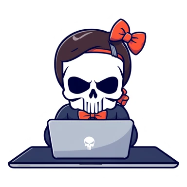 girl Punisher skull with bow typing on laptop sticker