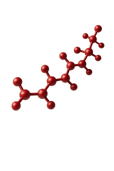 molecola chimica 3d rossa lunga iperrealistica fluttua in aria, 4k sticker