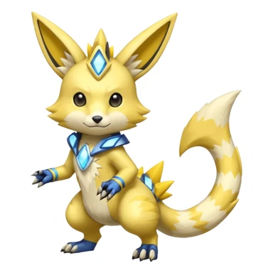 Modern anthropomorphic furry futuristic shiny colorful Lombax-Zeraora-Minccino-Pichu-Renamon-fusion (full body) sticker