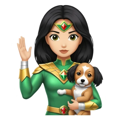 green power ranger wasian woman with long black hair and a cockapoo dog sticker