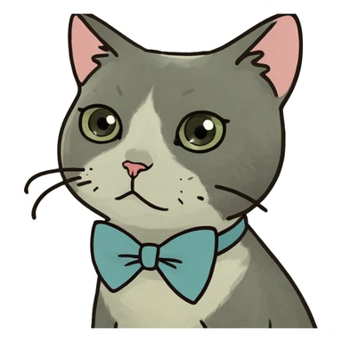 Sad cat with bow sticker