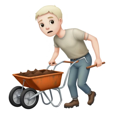 ugly scary man pushing a wheelbarrow that has a refrigerator inside of it sticker