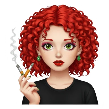 bright red curly hair alt girl with makeup and piercings smoking weed sticker