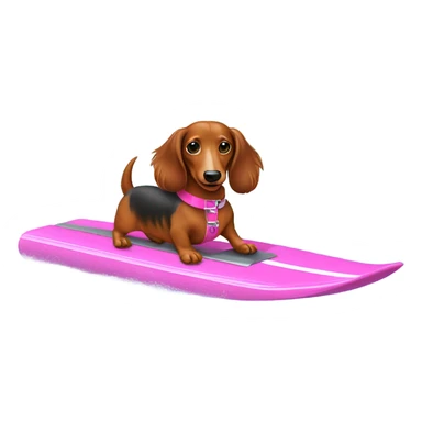 Long haired miniature dachshund red colour with pink collar waterskiing sticker