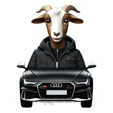 goat in black puffy jacket driving black 2023 Audi RS6 sticker