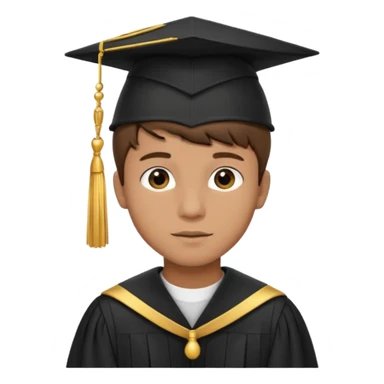 A young man with short brown hair, light brown skin, wearing a black graduation cap with a gold tassel. sticker
