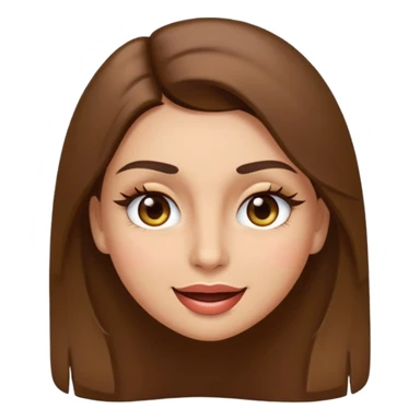 emoji style face of a woman with long straight brown hair, brown eyes, thick eyelashes, light olive skin tone, winking sticker