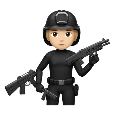 create a emoji of a rookie holding a gun and wearing a helmet, make its outfit black and the figure like a shadow . make sure no color is used. sticker
