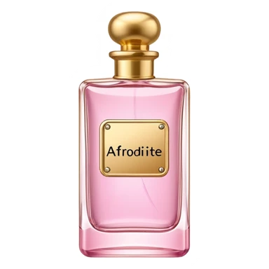 rectangle perfume light pink liquid gold cylinder cap written AFRODITE sticker