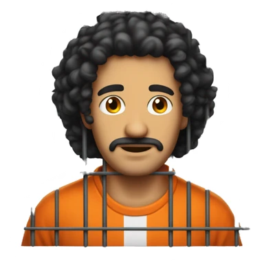 an italian man behind jail bars with an orange jumpsuit on and curly black hair sticker