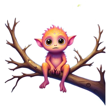 3D, create an image of a cartoon monster with big eyes sitting on a tree branch, thomas kinkade and paul lehr, pixar cute character design, by Anne Stokes, splashes of neon galaxies, adorably cute, drew struzan inspiration, 2019, by Wojciech Korneli Stattler, beautiful mattepainting sticker