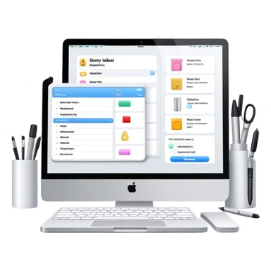 beauty salon inventory dashboard on iMac with notebook and pen nearby sticker